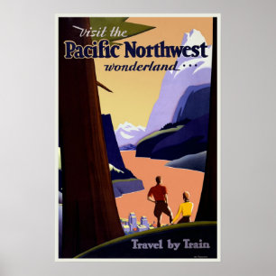 Affiche de voyage vintage Pacifique Nord-Ouest