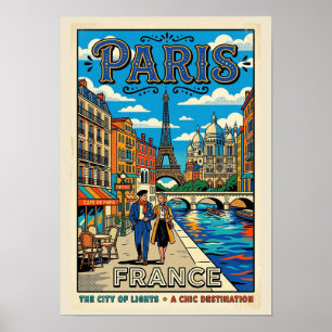 Affiche de voyage vintage Paris - La Ville Lumière