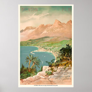 Affiche de voyage vintage PLM Menton France - Enca