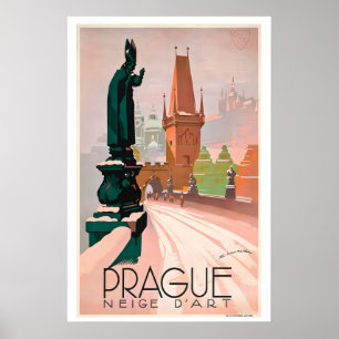Affiche de voyage vintage Prague République tchèqu