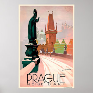 Affiche de voyage vintage Prague tchèque