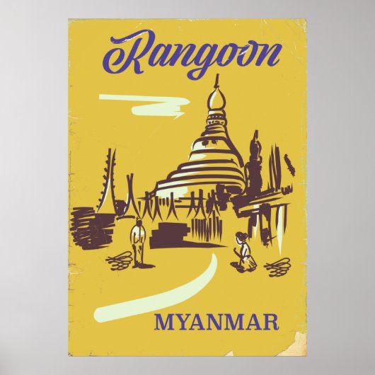 Affiche de voyage vintage Rangoon Myanmar (Devant)