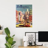 Affiche de voyage vintage San Francisco Cable Cars (Bureau à domicile)