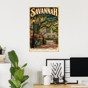 Affiche de voyage vintage Savannah Georgie Sud amé