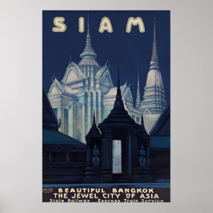 Affiche de voyage vintage Siam Bangkok, Thaïlande