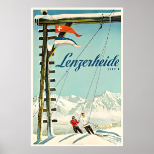 Affiche de voyage vintage ski Lenzerheide Suisse