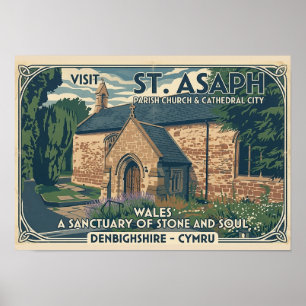 Affiche de voyage vintage St Asaph au Pays de Gall