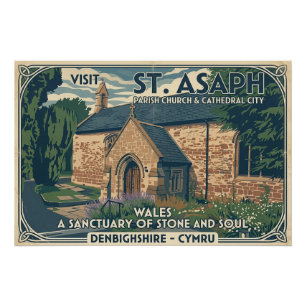 Affiche de voyage vintage St Asaph au Pays de Gall