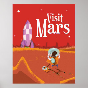 Affiche de voyage vintage sur le voyage vers Mars