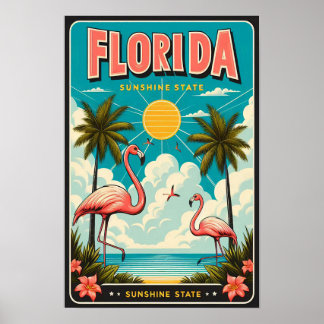 Affiche de voyage vintage sur les flamants de Flor