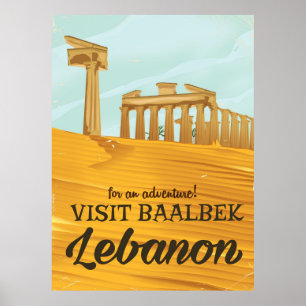Affiche de voyage vintage Temple de Baalbek Liban
