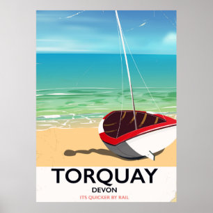 Affiche de voyage vintage Torquay Devon bord de me