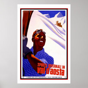 Affiche de voyage Vintage Val d Aoste Italie Ski