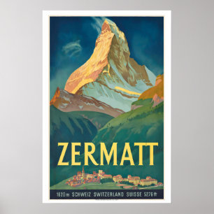 Affiche de voyage vintage Zermatt Suisse - Encadré