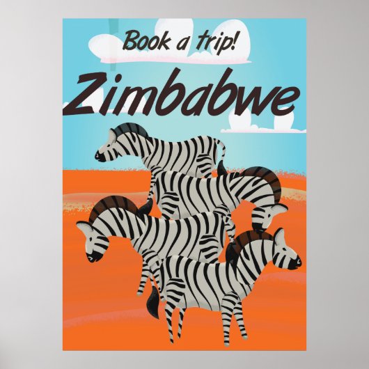 affiche de voyage vintage Zimbabwe Zebra (Devant)