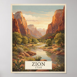 Affiche de voyage vintage Zion Utah Canyon Red R