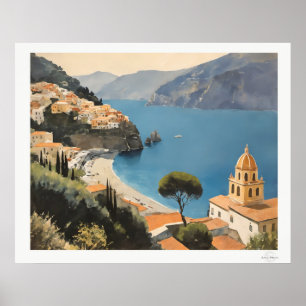 Affiche de vue du village de la côte d'Amalfi