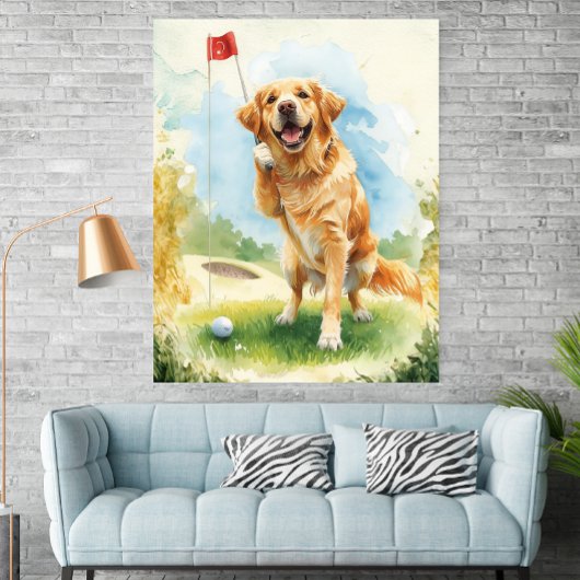 Affiche de watercolor de golf de Retriever doré