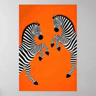 Affiche de zèbre, fond orange, animal moderne