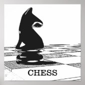 Affiche d'échecs avec la pièce de chevalier noir (Devant)