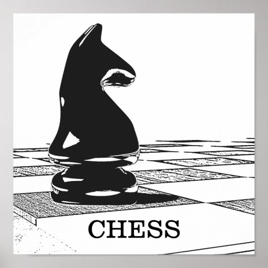 Affiche d'échecs avec la pièce de chevalier noir (Devant)