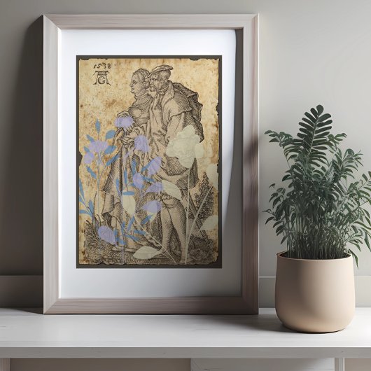 Affiche decoupée de couple médiéval vintage