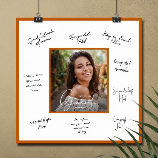 Affiche dédicace diplôme bordure orange brûlé