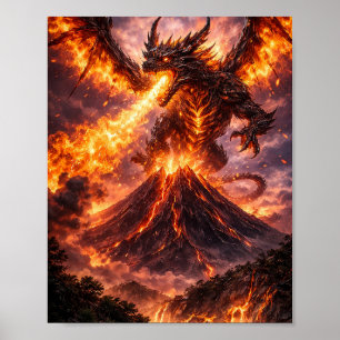 Affiche d'éruption du dragon volcanique