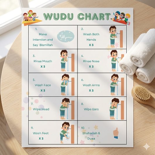 Affiche des étapes du Wudu pour enfants Tableau d'