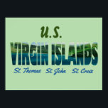Affiche des îles Vierges américaines<br><div class="desc">Un design simple et coloré qui promeut l'un des plus beaux endroits de la planète. Les belles îles Vierges, incontournables. Donc, que ce soit à Sainte-Croix, à Saint-Thomas ou à Saint-Jean (présenté dans ce design) descendez aux îles Vierges et prenez un peu de soleil amusez-vous et peut-être trouvez de l'amour....</div>