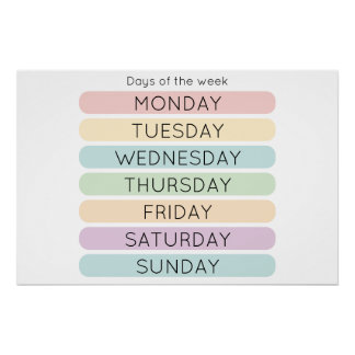 Affiche des Jours de la Semaine | Décoration pour 