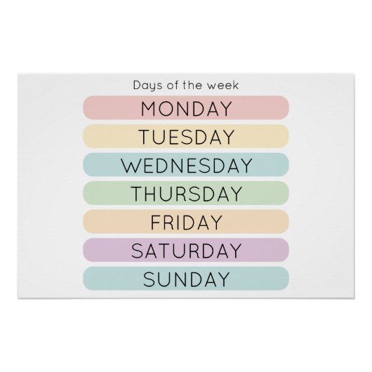Affiche des Jours de la Semaine | Décoration pour (Devant)