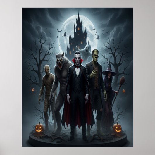 Affiche des monstres d'Halloween Scène Éffrayante (Devant)