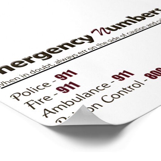 Affiche des numéros d'urgence (Coin)