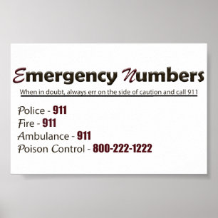 Affiche des numéros d'urgence