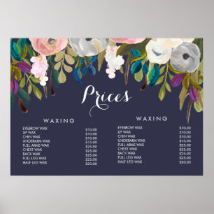 Affiche des prix du menu de la coiffeuse du salon