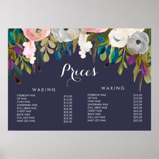Affiche des prix du menu de la coiffeuse du salon (Devant)