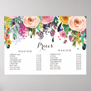 Affiche des prix du menu de la coiffeuse du salon