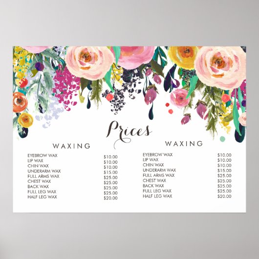 Affiche des prix du menu de la coiffeuse du salon (Devant)