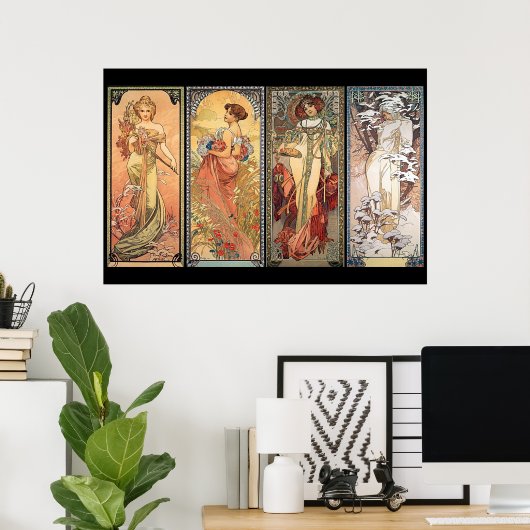 Affiche des Quatre Saisons d'Alphonse Mucha (Bureau à domicile)