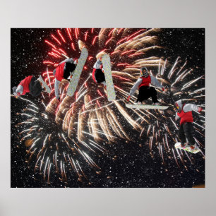 Affiche d'étoiles de feux d'artifice de surf des