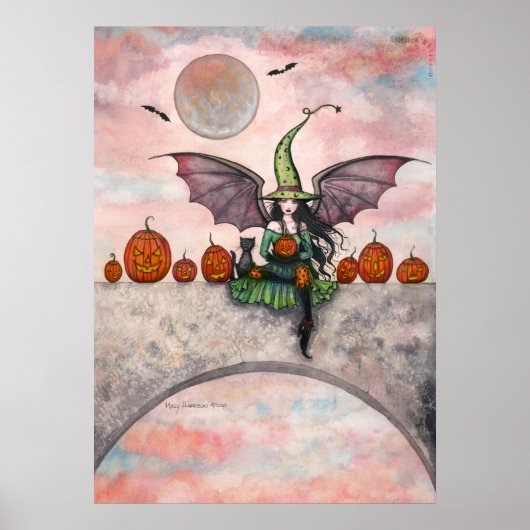 Affiche d'Halloween Sorcière Chat Citrouilles Illu (Devant)