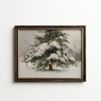 Affiche d'hiver d'un pin enneigé