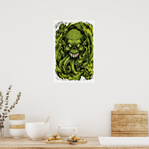 Affiche d'horreur de monstre à tentacule vert effr
