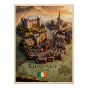 Affiche d'illustration de carte 3D de Kilkenny Irl