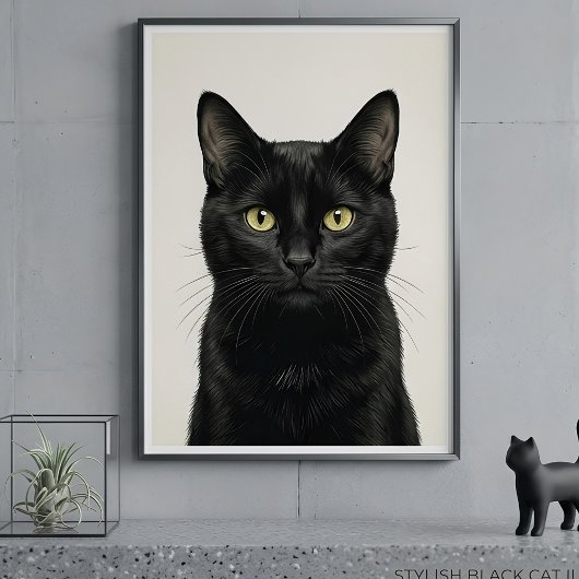 Affiche d'illustration de chat noir élégant