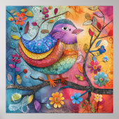 AFFICHE D'ILLUSTRATION D'OISEAUX BLANCS COLORÉS (Devant)