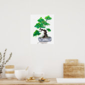 Affiche d'impression à l'aquarelle Bonsaï vert (Cuisine)