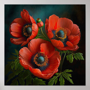 Affiche d'impression d'art de fleurs d'anémone rou
