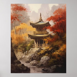 Affiche d'impression d'art du temple bouddhiste ja
